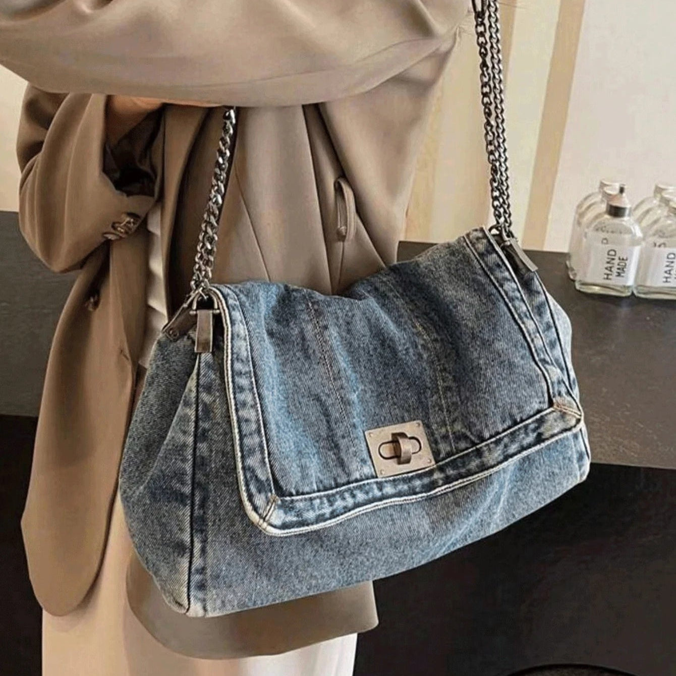 Denim hobo handbag