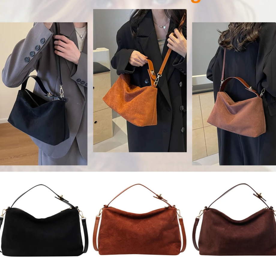 Suede shoulder handbag