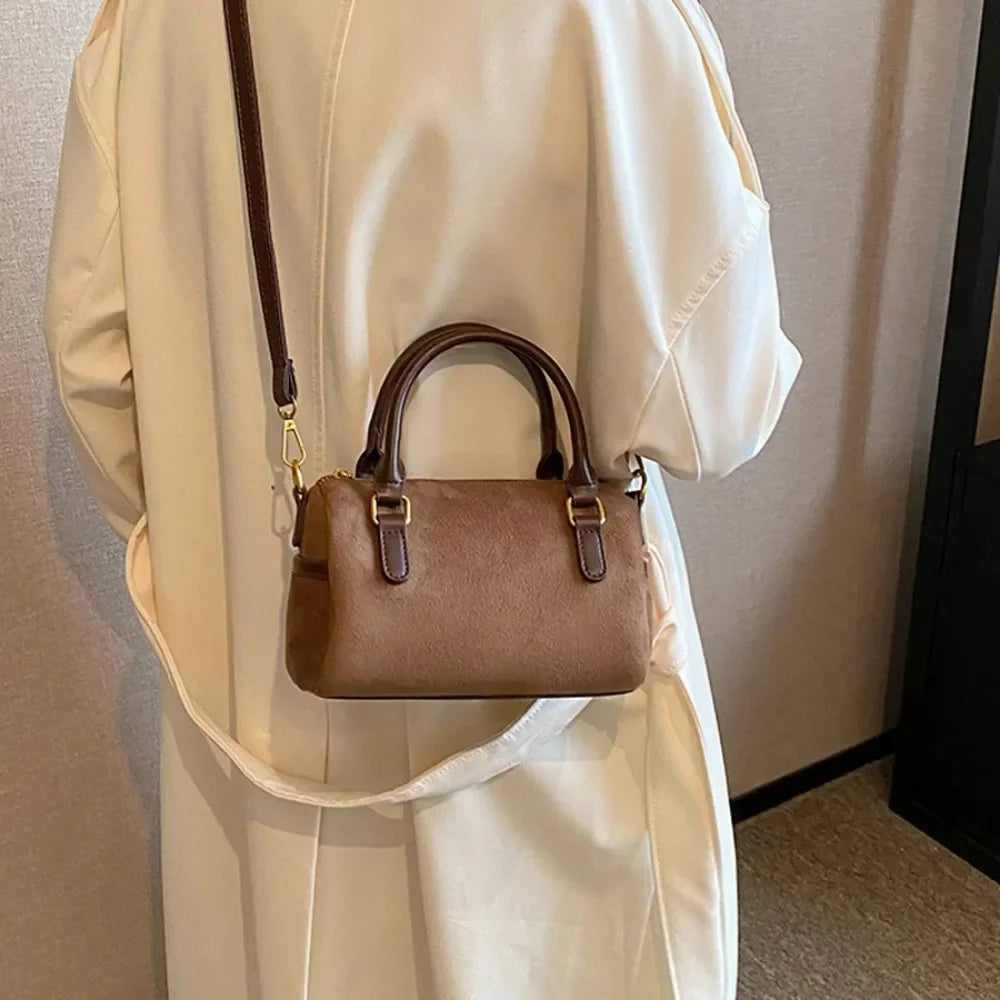 High-end suede purse with structured body