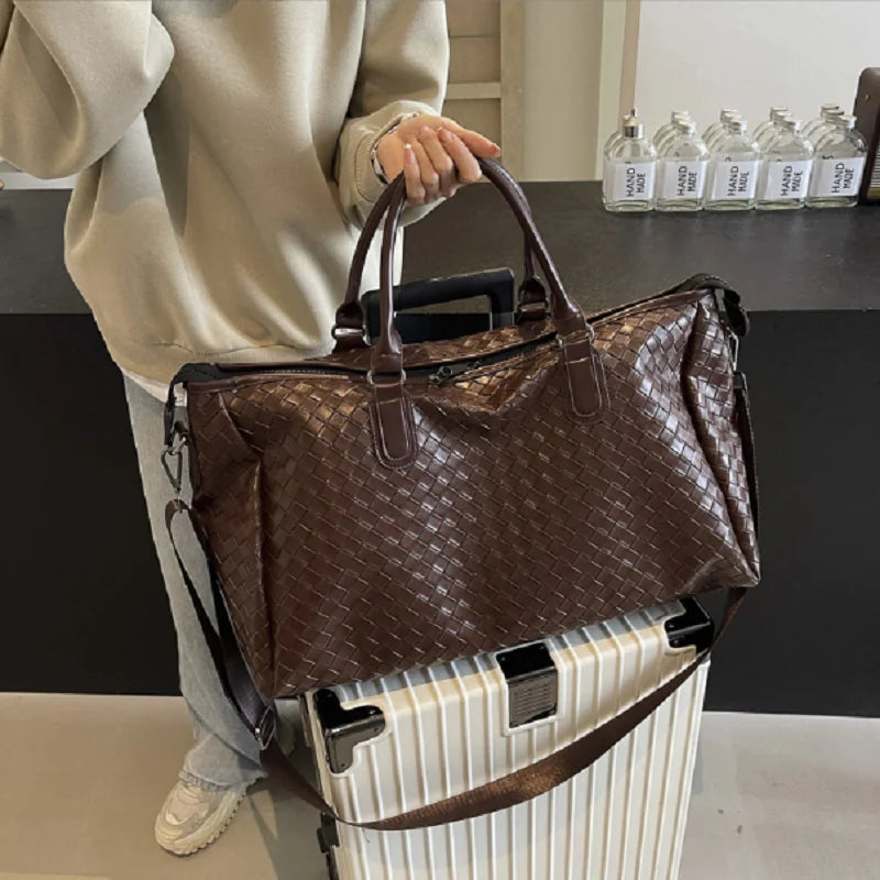Zip-top leather overnight duffle bag
