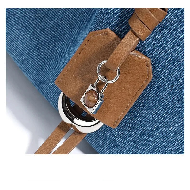 Denim handbag with external pockets