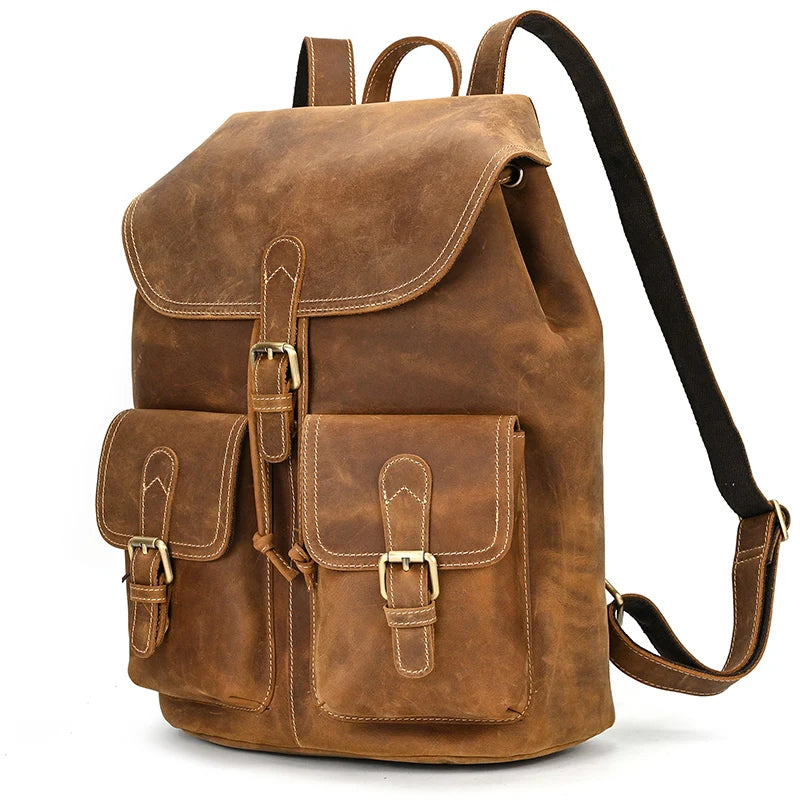Leather laptop rucksack with top handle