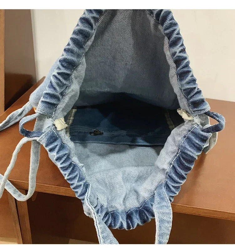 Casual denim drawstring backpack