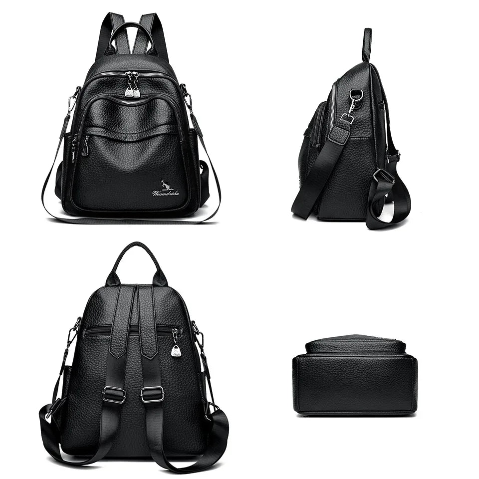 Convertible leather backpack for women