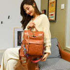 Large capacity leather knapsack