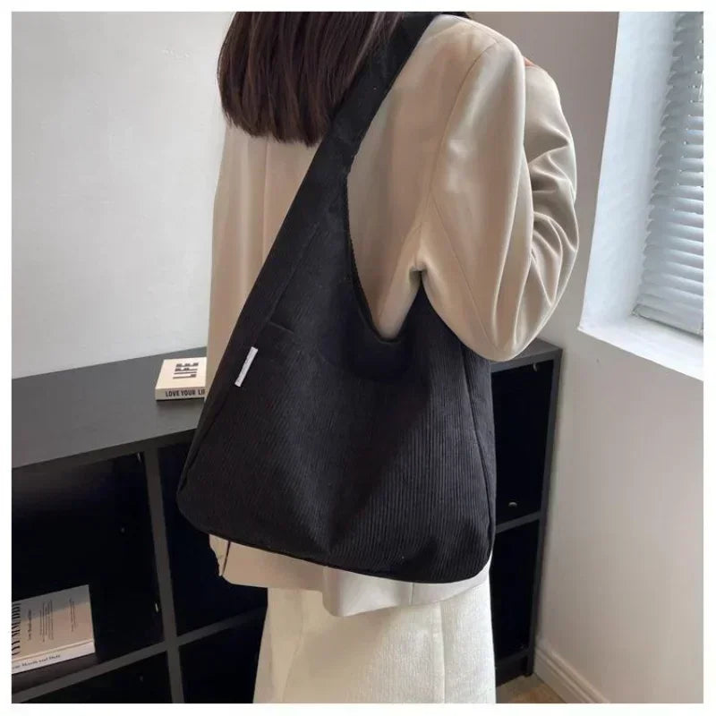 Women’s casual corduroy shoulder tote bag