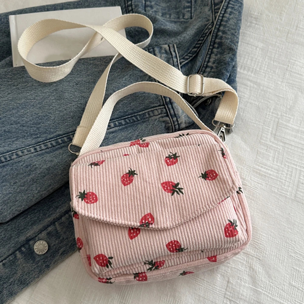 Stawberry corduroy handbag with top handle