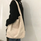 Large capacity corduroy shoulder tote bag for daily use
