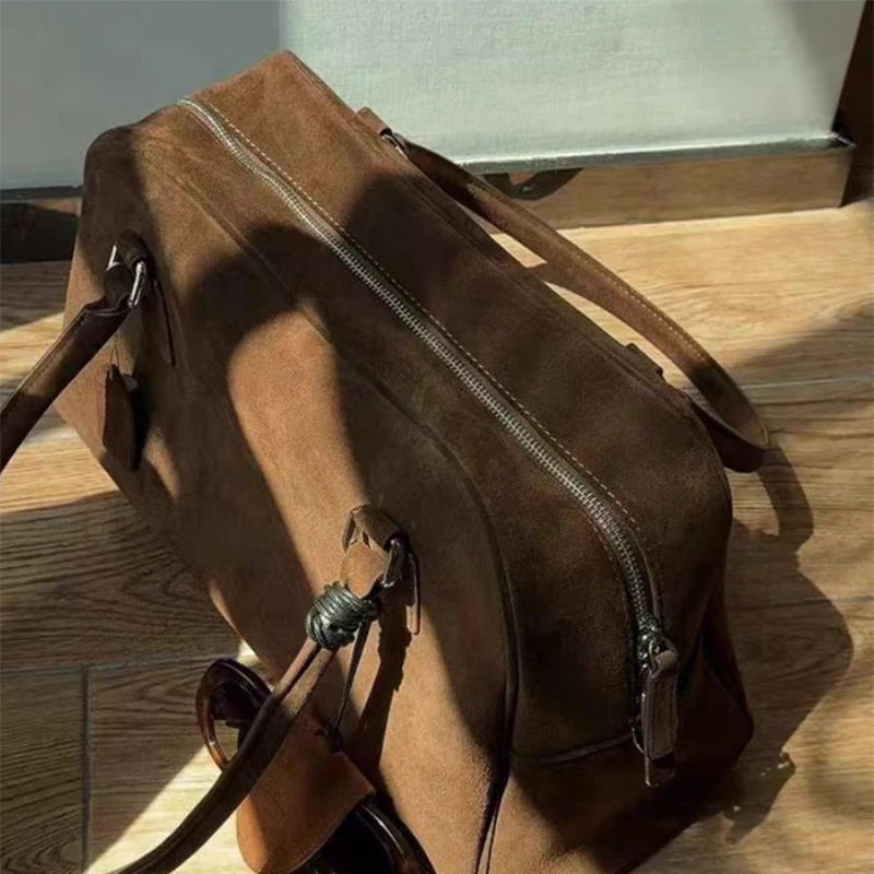Large suede shoulder bag