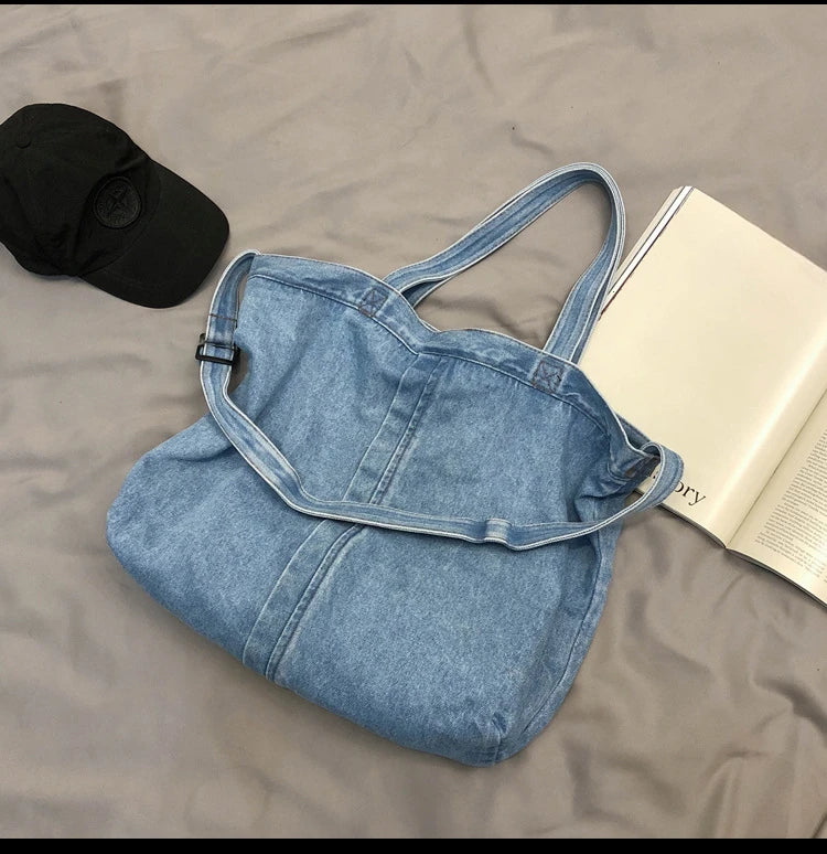 Classic denim tote bag with large capacity
