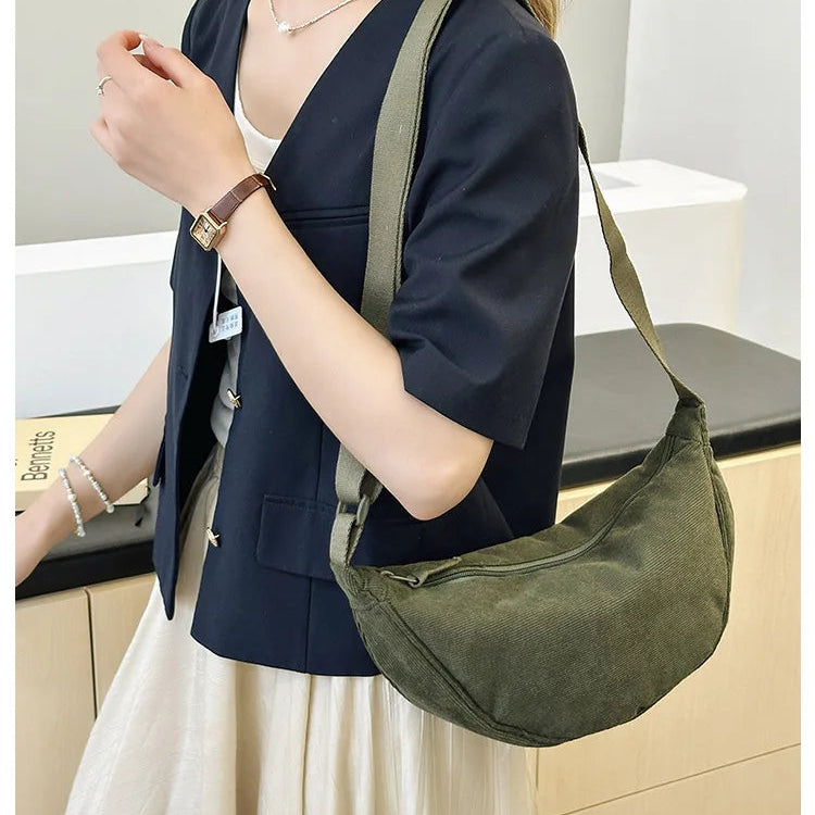 Corduroy handbag with adjustable shoulder strap