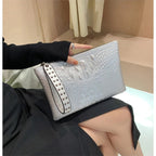 Crocodile texture leather clutch bag