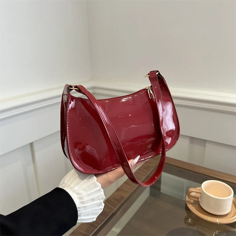 Shiny leather hobo bag