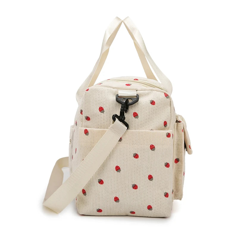 Corduroy travel toiletry bag with shoulder strap