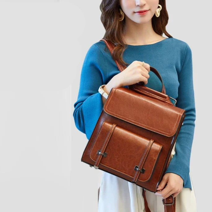 Leather satchel backpack
