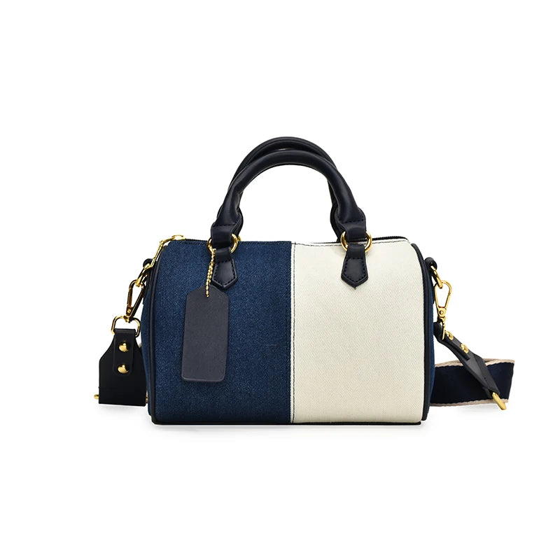 Retro large strap denim shoulder handbag