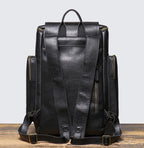 Tall leather rucksack with top flap