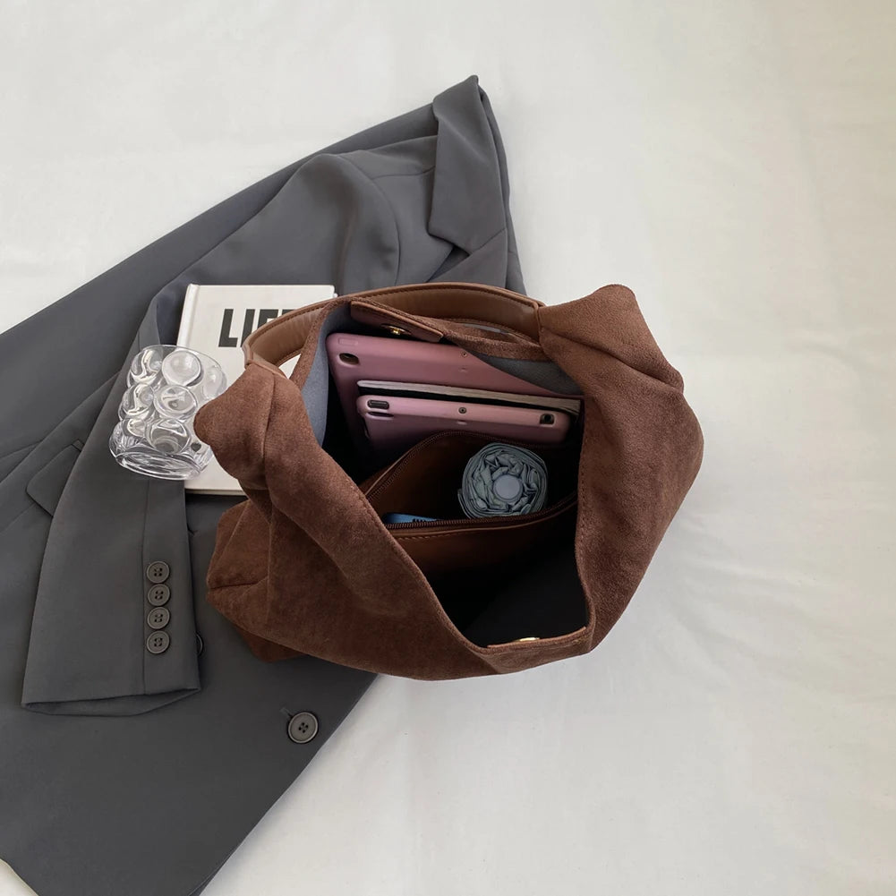 Minimalist suede shoulder slouch bag