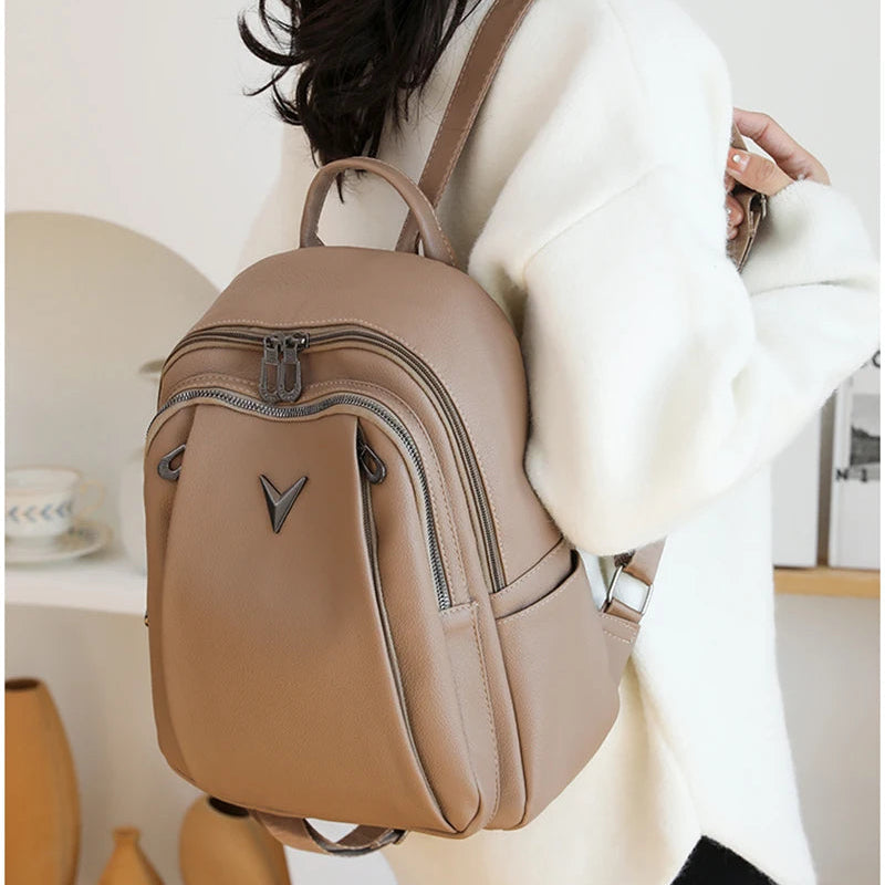 Smooth leather backpack with top handle