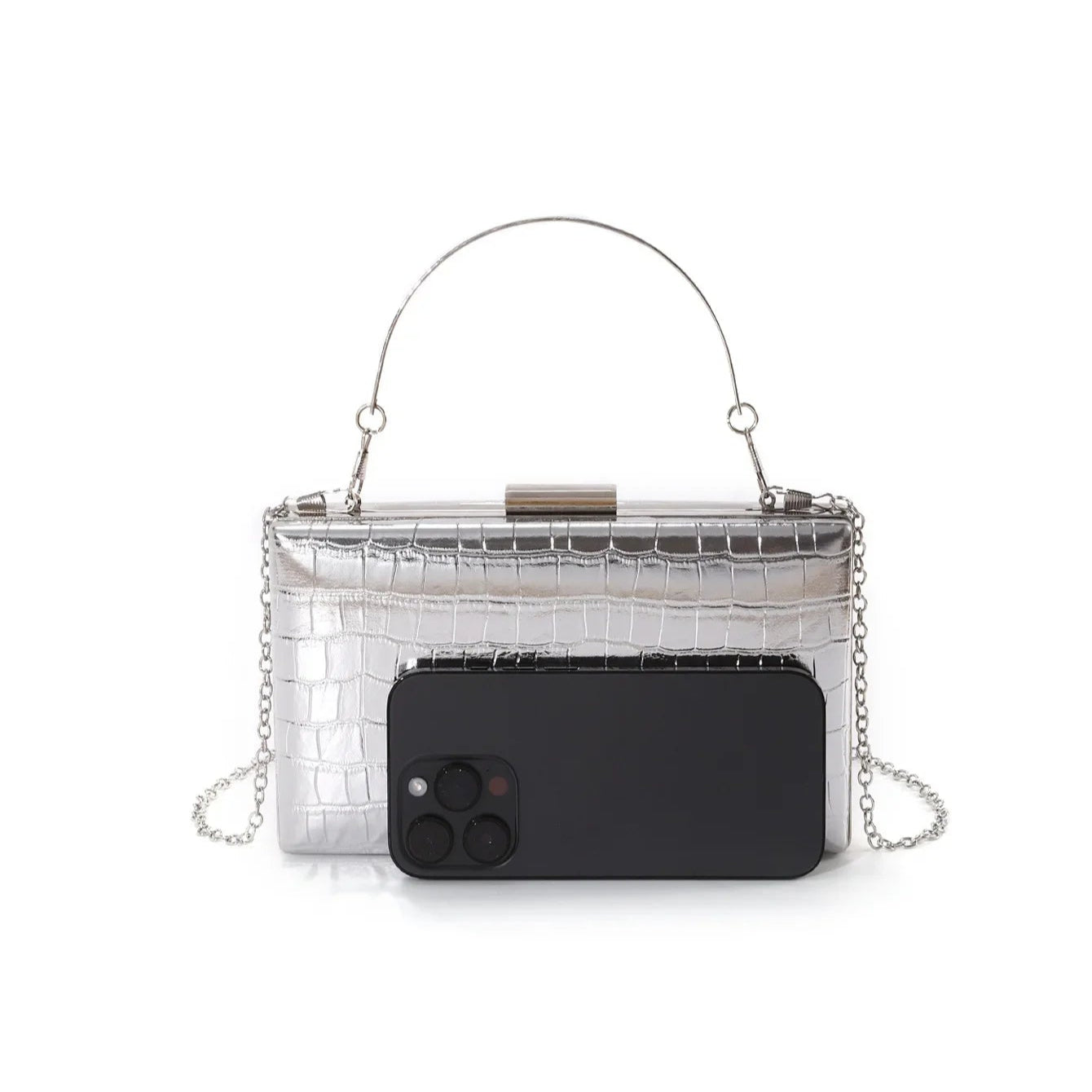 Leather handbag with structured silhouette