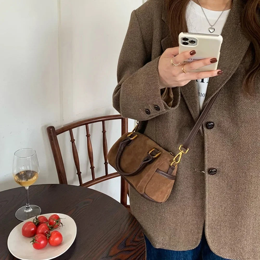 High-end suede purse with structured body