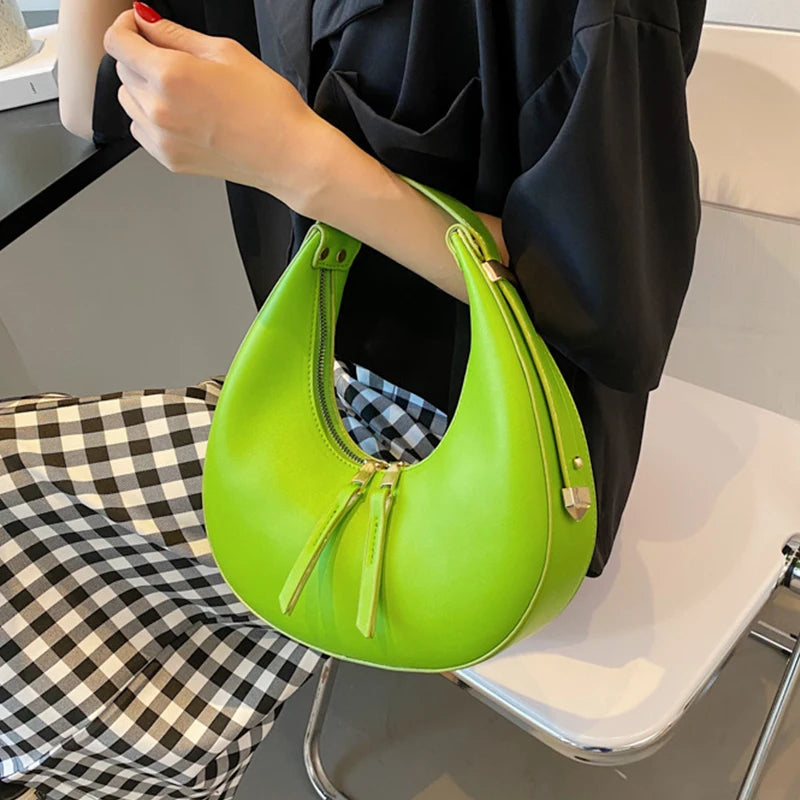 Crescent-shaped leather hobo bag