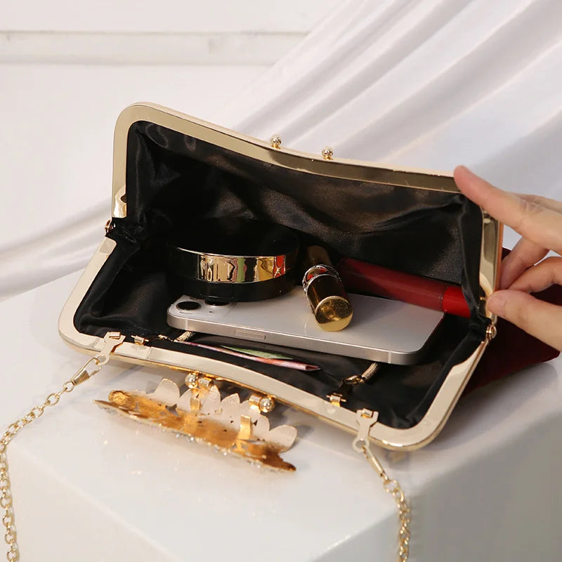 Corduroy clutch bag with decorative closure