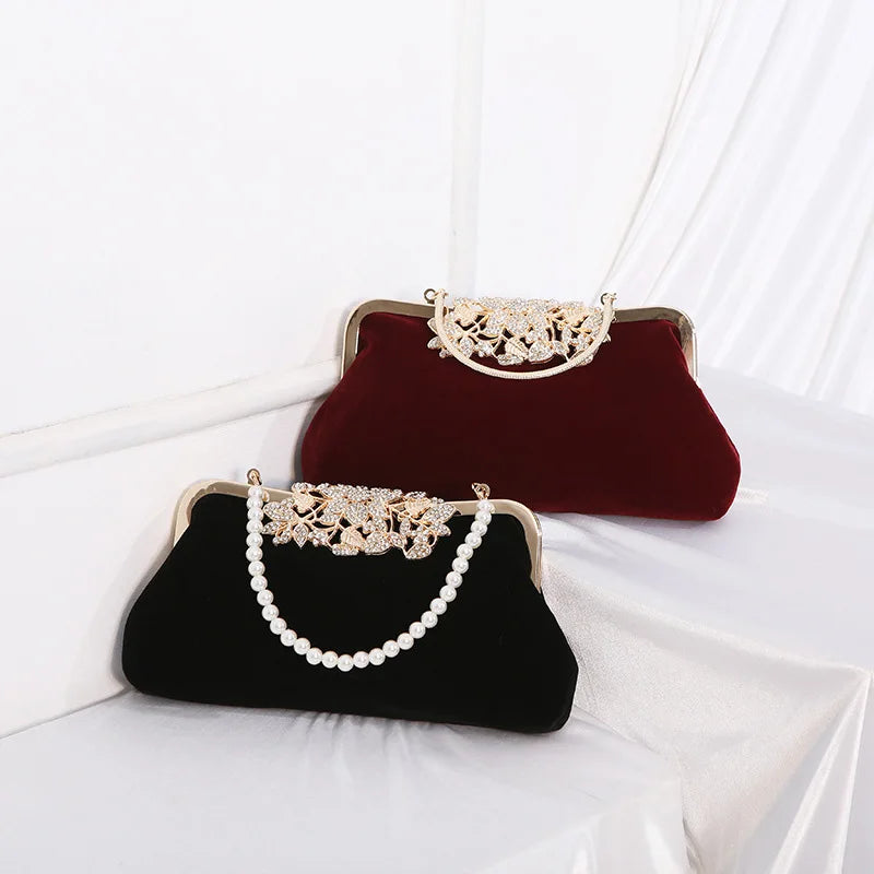 Corduroy clutch bag with decorative closure