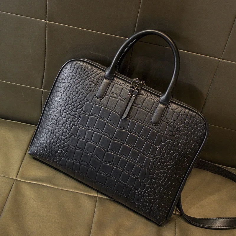 Zippered leather briefcase for laptop