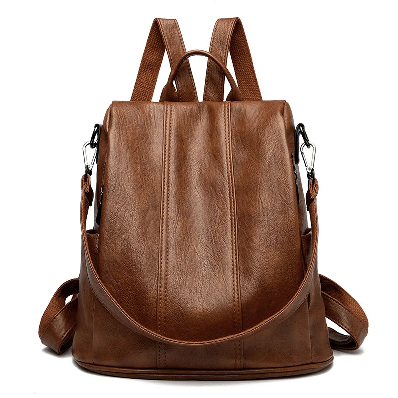 Soft leather travel backpack