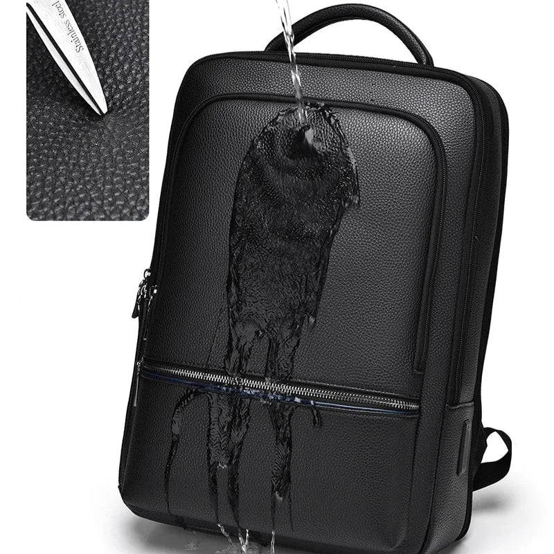 Business leather laptop backpack