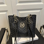 Shoulder leather tote bag with zipper