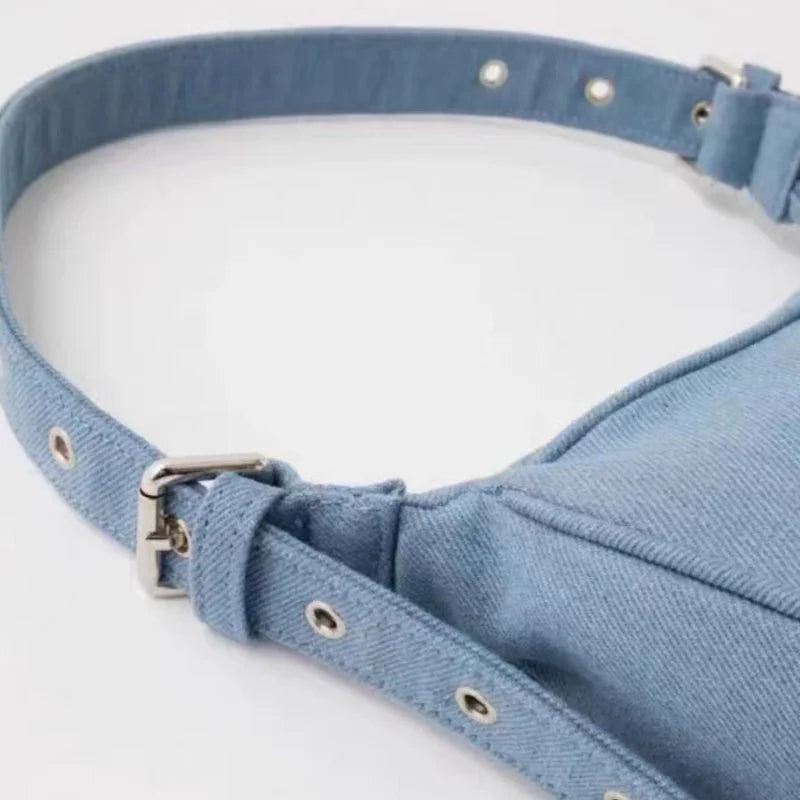 Soft denim shoulder handbag
