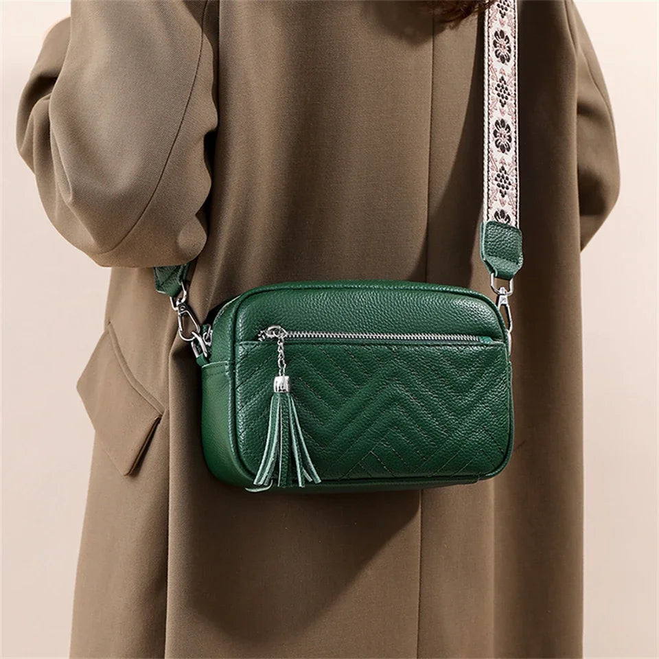 Textured leather crossbody bag