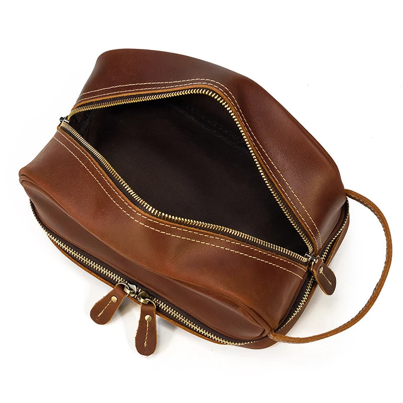 Leather cosmetic and toiletry bag