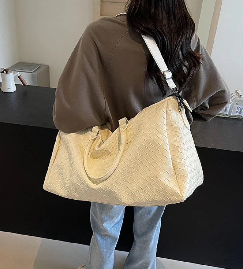 Zip-top leather overnight duffle bag