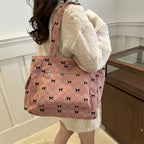 Bow pattern corduroy tote bag for women