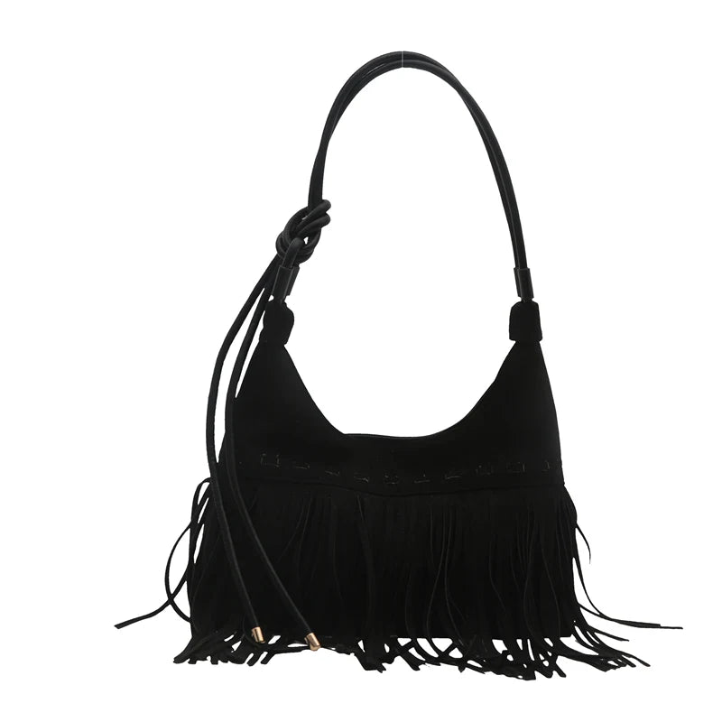 Fashion suede shoulder bag with curved shape