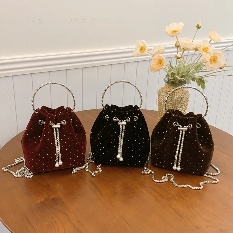 Corduroy handbag with chain strap