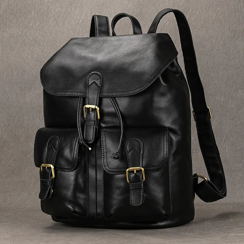 Leather laptop rucksack with top handle