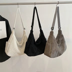 Versatile corduroy handbag with shoulder strap