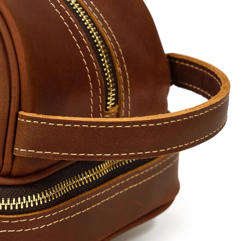Leather cosmetic and toiletry bag