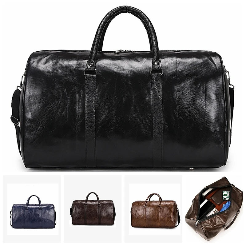 Handcrafted leather overnight duffle bag