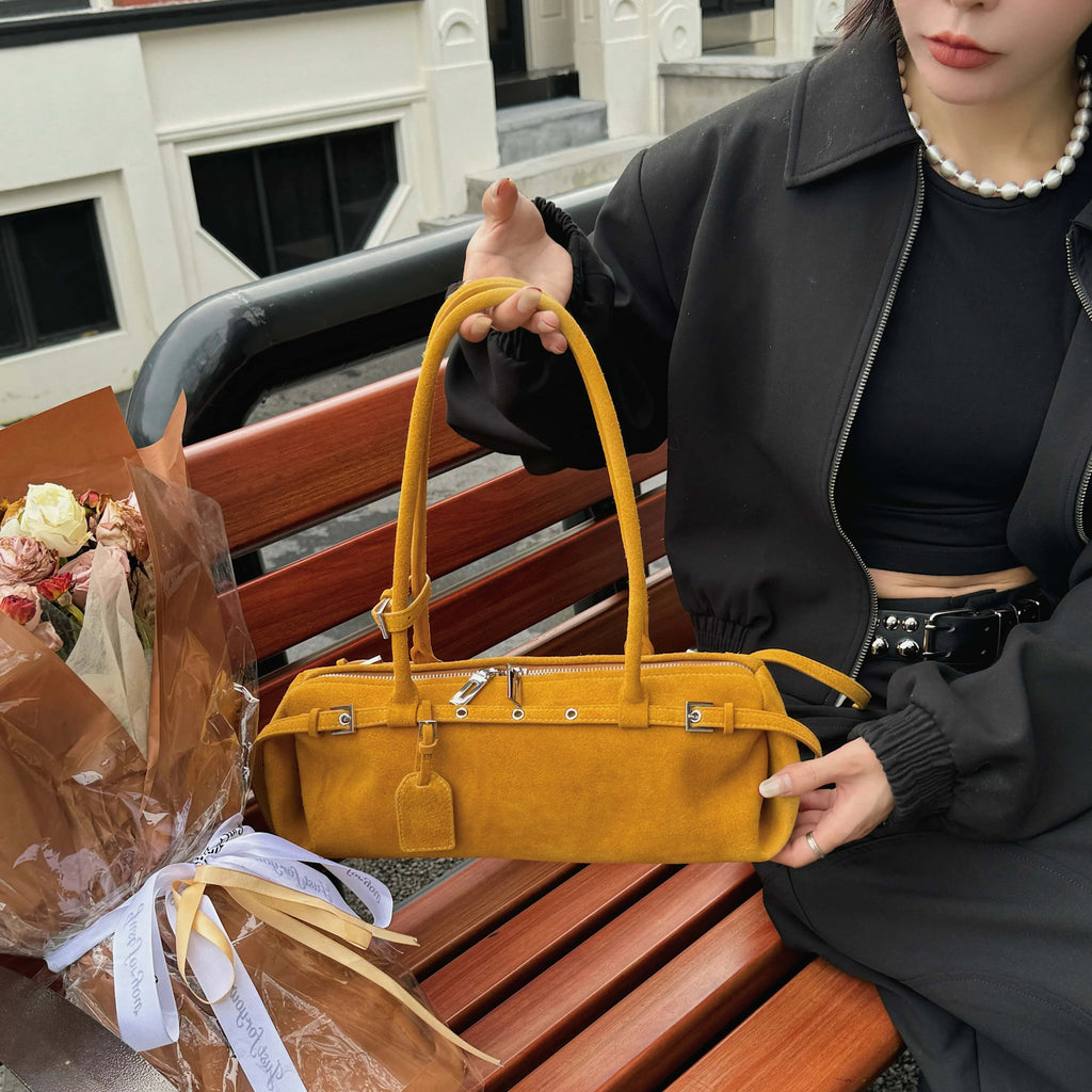 Rectangular suede handbag