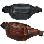 Multi-pocket leather waist bag