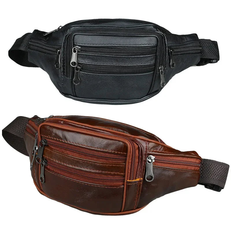 Multi-pocket leather waist bag
