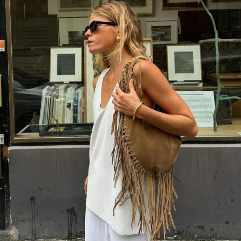 Boho suede shoulder bag