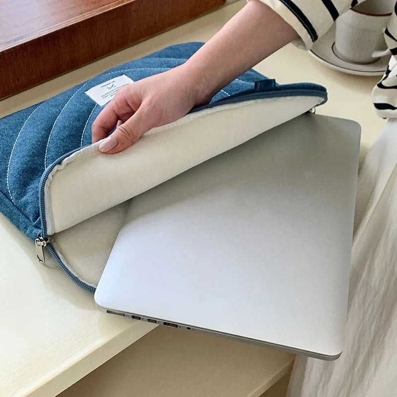 Bowknot heart denim laptop bag