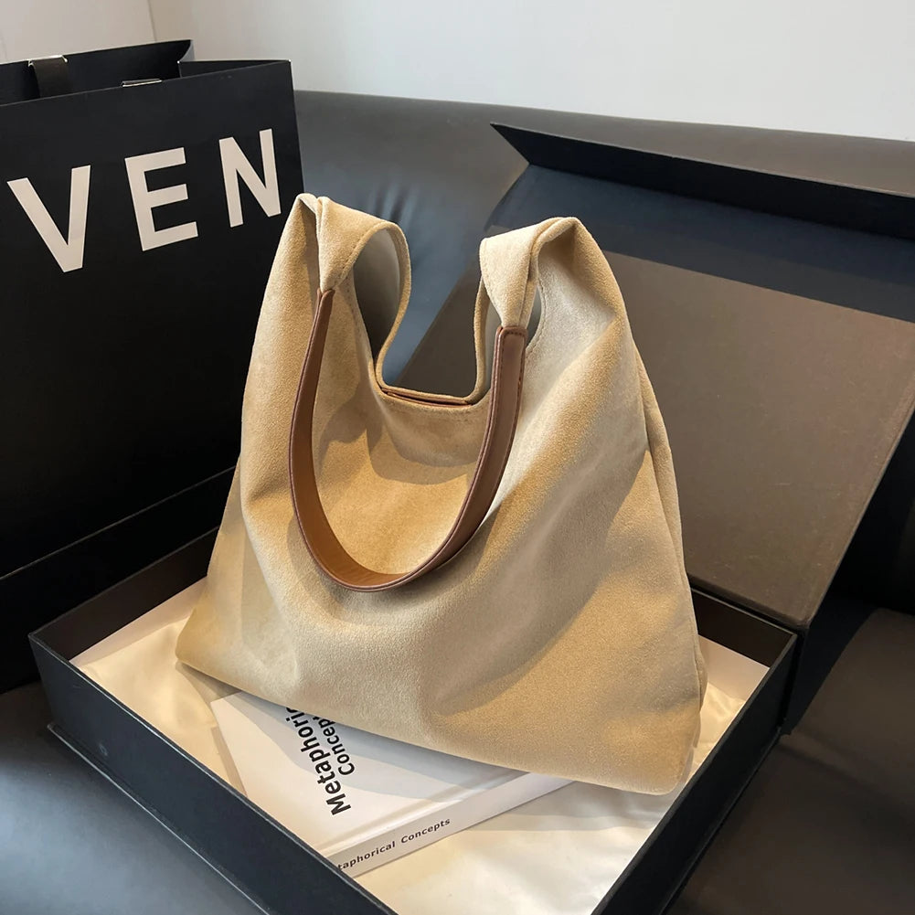 Minimalist suede shoulder slouch bag