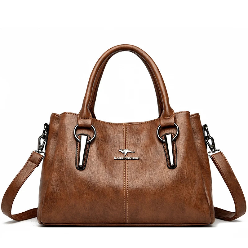 Leather handbag with detachable shoulder strap
